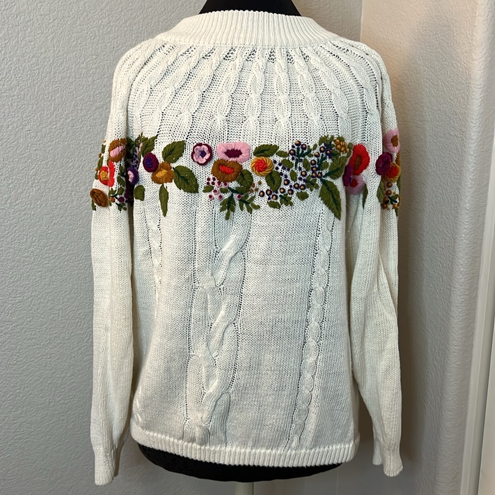 Vintage Embroidered Cable Knit High Neck Sweater By Separate Issue Size Medium
